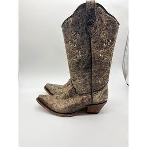 Circle G Corral Womens Black Crackle Bone Embroidery Snip Toe Boots L5048 8.5M